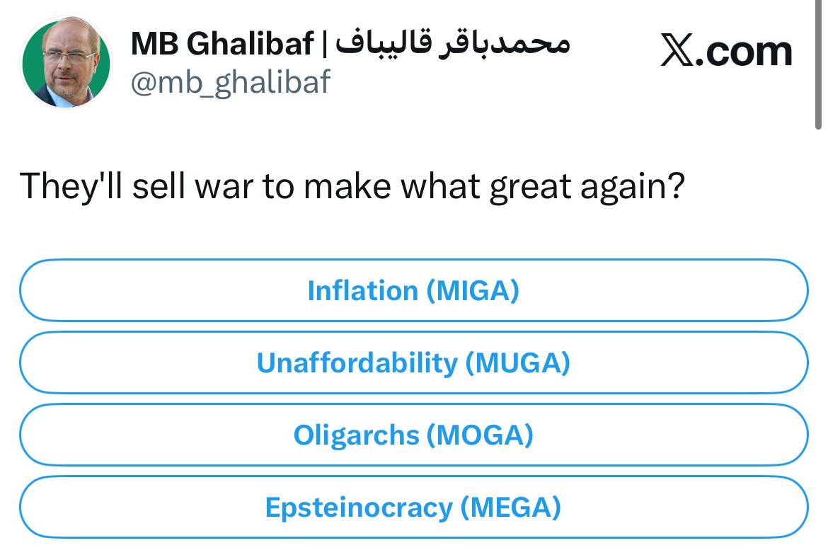 سوال قالیباف از مردم آمریکا: سران شما برای چه چیزی جنگ‌افروزی می‌کنند؟