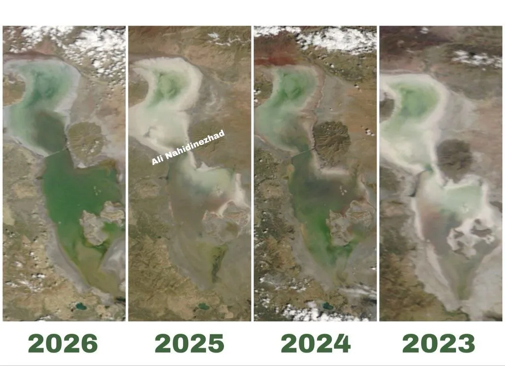 مقایسه دریاچه ارومیه در فروردین ۴ سال اخیر