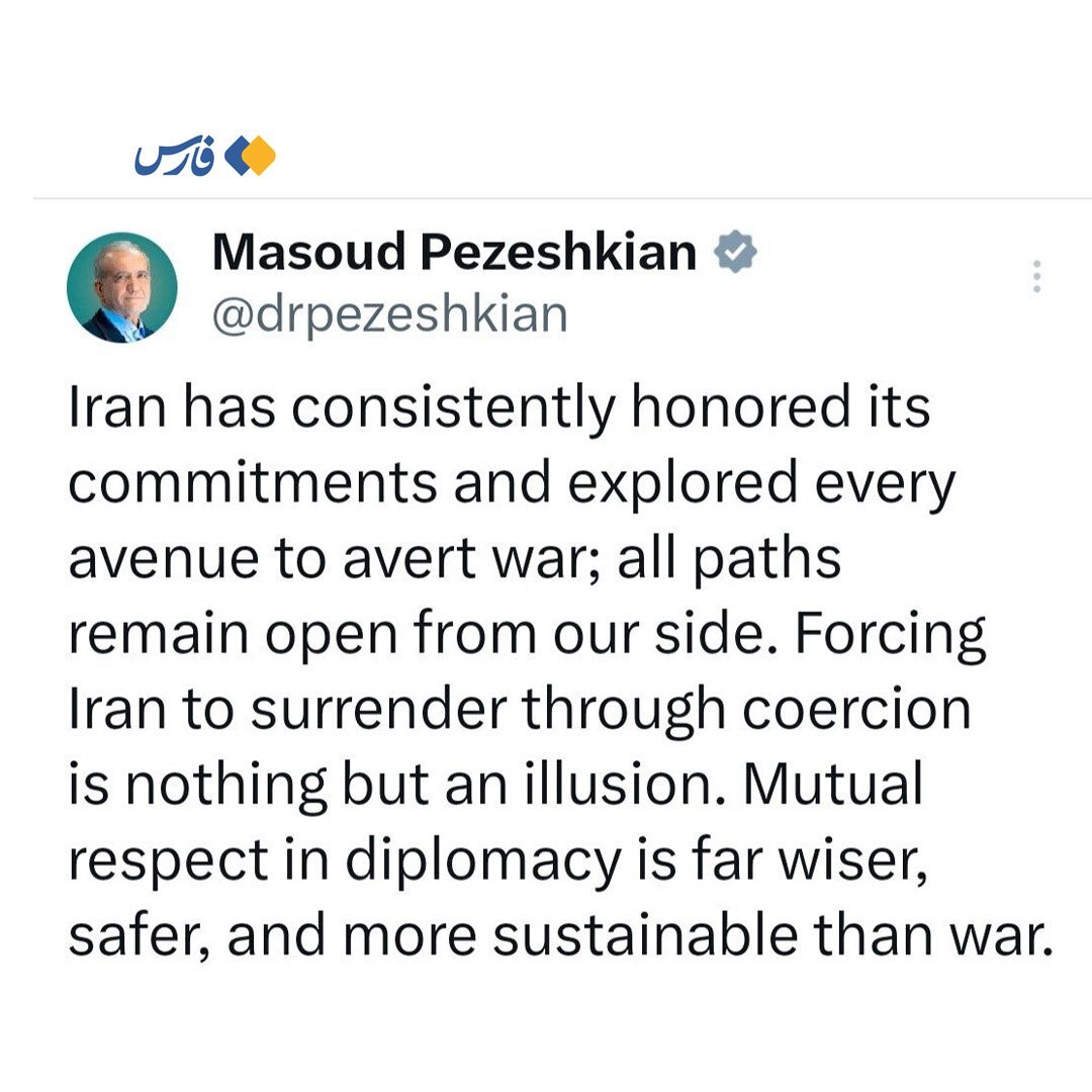 پزشکیان: به تسلیم واداشتن ایران از طریق زور توهمی بیش نیست پزشکیان: به تسلیم واداشتن ایران از طریق زور توهمی بیش نیست