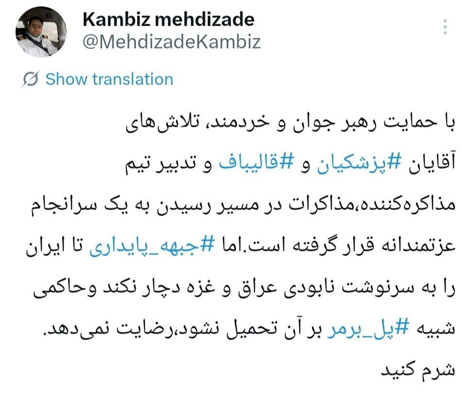 حمله داماد روحانی به جبهه پایداری حمله داماد روحانی به جبهه پایداری