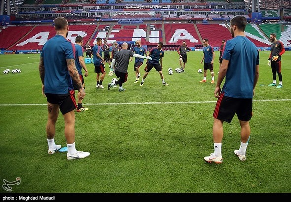 تمرین تیم ملی اسپانیا و ایران پیش از مسابقه