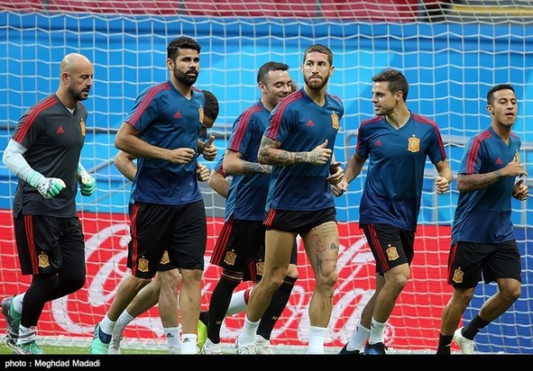 تمرین تیم ملی اسپانیا و ایران پیش از مسابقه