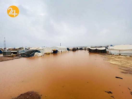 سیل در کمپ آوارگان سوری در ادلب