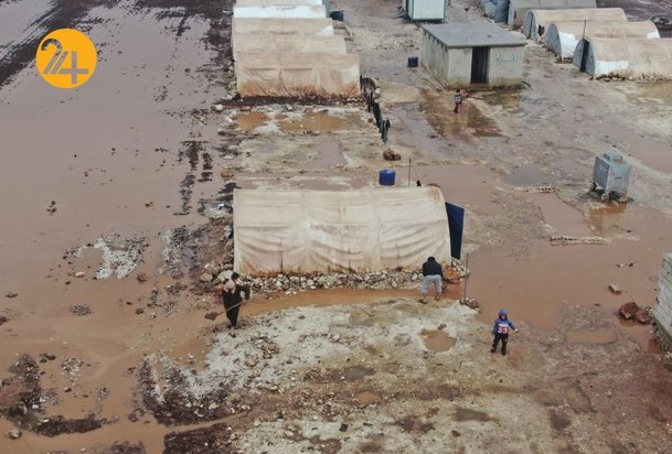 سیل در کمپ آوارگان سوری در ادلب