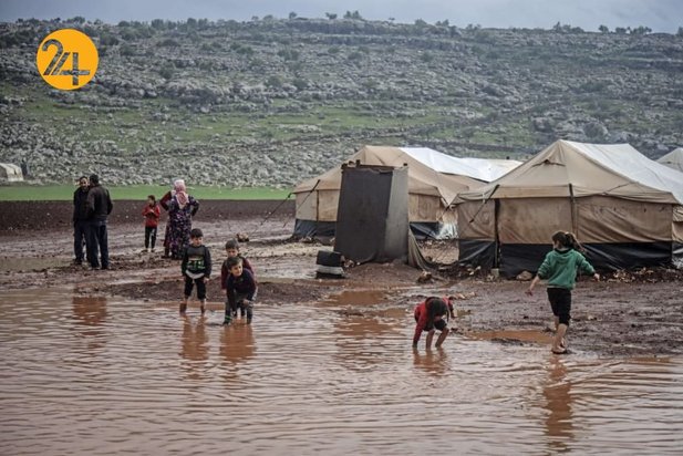 سیل در کمپ آوارگان سوری در ادلب