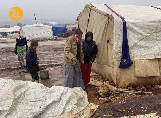 سیل در کمپ آوارگان سوری در ادلب