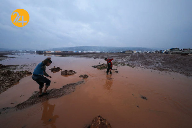 سیل در کمپ آوارگان سوری در ادلب