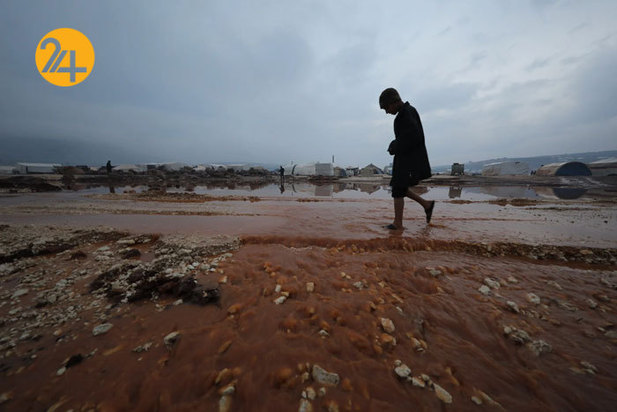 سیل در کمپ آوارگان سوری در ادلب