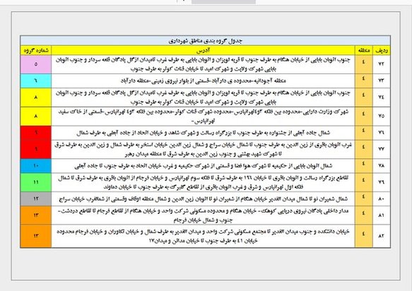 جداول خاموشی برق تهران