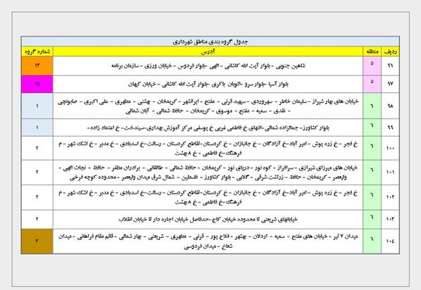 جداول خاموشی برق تهران
