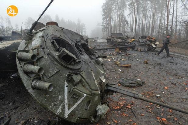تانک های سوخته روسیه در خاک اوکراین