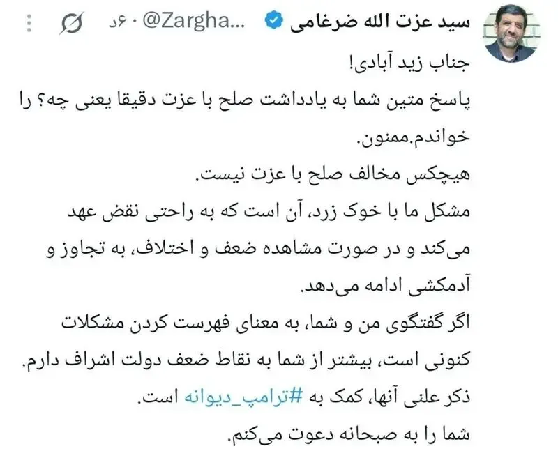 دعوت ضرغامی از زیدآبادی