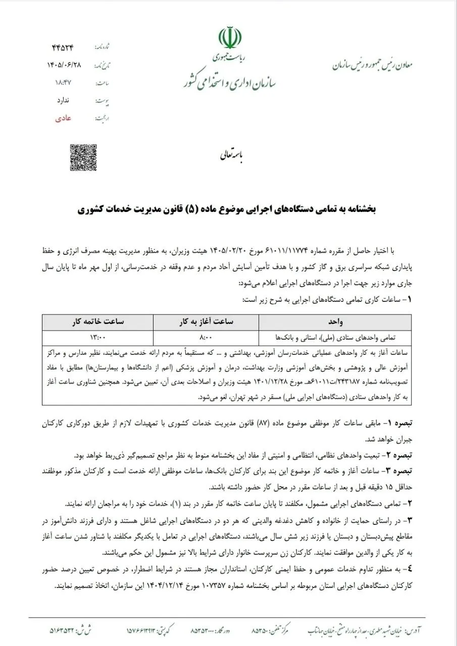 ساعت کاری ادارات ساعت کاری ادارات
