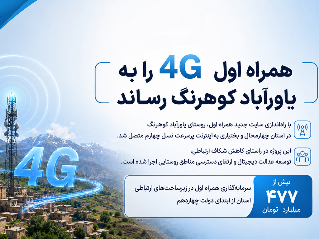همراه اول ۴G را به یاورآباد کوهرنگ رساند همراه اول ۴G را به یاورآباد کوهرنگ رساند